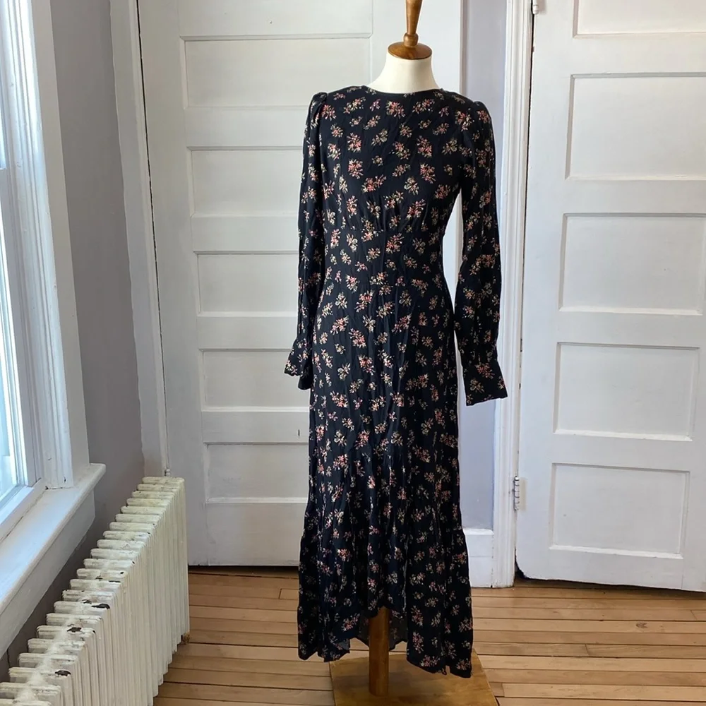 NWT AFRM Gilda Back Cutout Maxi Dress in Noir Bouquet, Size M - Picture 5 of 17